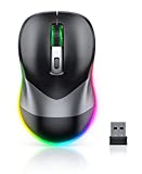 Wireless Mouse, Jiggler Mouse for Laptop - LED Mouse Rechargeable Computer Mice Mouse Mover Undetectable Random Movement with On/Off Button Keeps Computer Awake - Black&Grey