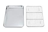 P&P CHEF Toaster Oven Tray and Rack Set, Stainless Steel Baking Pan with Cooling Rack, Fit Your Small Oven & Single Person Use, Non Toxic & Easy Clean