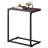 WLIVE Wide Snack Side Table, C Shaped End Table for Sofa Couch and Bed, Laptop Table, Work from Home, 26 Inch Tall, Gray and Black