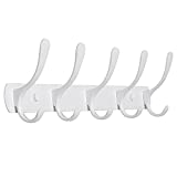 SKOLOO Modern Coat Rack Wall Mount with 5 Hooks, Metal Wall Coat Rack for Hanging Coat Jacket Backpack, White Wall Coat Hook