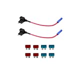 KOLACEN Automotive Car Truck 2 Pieces 16 Gauge Add-a-Circuit Fuse TAP Adapter for Standard Blade Type Fuse + 8 Pieces Fuse 5Apm 7.5Apm 10Apm 15Apm (Standard 10A15A)
