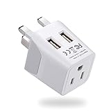 Ceptics UK Travel Adapter Plug - with 2 USB + USA Socket Input - Type G - Ultra Compact - Safe Grounded Perfect for Cell Phones, Laptops, Camera Chargers