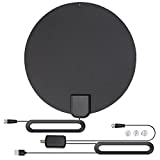 Luxtronic Amplified HD TV Antenna - Round Digital HD Antenna for TV Indoor - with USB Amplifier Signal Booster, Coaxial Cable - Supports 4K 1080p and All TV's