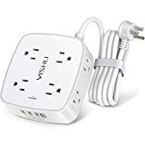 6 Ft Surge Protector Power Strip - 8 Widely Outlets with 4 USB Ports, 3 Side Outlet Extender with 6 Feet Extension Cord, Flat Plug, Wall Mount, Desk USB Charging Station, ETL ,White
