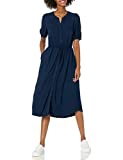 Amazon Essentials Women's Half-Sleeve Waisted Midi A-Line Dress, Navy, XX-Large