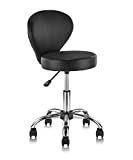 KLASIKA PVC Faux Leather Rolling Swivel Salon Stool Chair with Back Support Adjustable Hydraulic Seat Height 22 in Diameter 15 Inch for Office Massage Facial Spa Medical Drafting Tattoo Beauty Barber