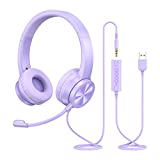 Kids Headphones with Microphone for School, Noise Cancelling Clear Sound with 94dB Volume Limit for Children/Boys/Girls/, USB Headset/Computer Headset for Smartphones/ipad/tablet/PS4/Xbox One/PC