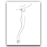 Abstract Fashion Long Line Pose | Woman One Line Silhouette with Red Lips - 11x14 UNFRAMED Black and White Art Print of Nordic Modern Contemporary Female Form Line Drawing Wall Decor
