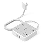Flat Plug Power Strip, TESSAN 5 ft Ultra Thin Extension Cord with 3 USB Wall Charger(1 USB C Port), 4 Outlets Slim Desk Charging Station Compact for Travel, Cruise Ship, and Dorm Room Essentials