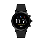 Fossil 44mm Gen 5 Carlyle Stainless and Silicone Touchscreen Smart Watch with Heart Rate, Color: Black (Model: FTW4025)