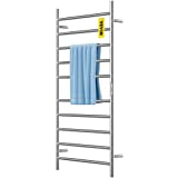 VEVOR Heated Towel Rack, 10-Bar Towel Warmer Rack, Wall Mounted Electric Towel Warmer, Electric Towel Drying Rack with Timer, Polished Stainless Steel Heated Towel Warmer for Bath, Plug-in/Hardwired