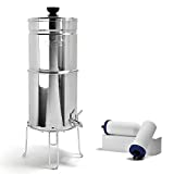 ProOne Big+ Stainless-Steel Gravity Water Filter System, 3-Gallon Water Capacity, Countertop Water Dispenser for Home, Camping, and Travel w/ (2) 7-inch Filter & Wire Stand
