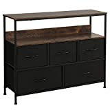 AMISEN Dresser Drawers TV Stand, Entertainment Center with Shelves, Storage Console Table with 5 Fabric Drawers for Bedroom, Living Room, Entryway, Hallway, Black
