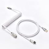 Custom Coiled Keyboard Cable for Gaming Keyboard, RisoPhy USB C Double-Sleeved Mechanical Keyboard Cable with Detachable Metal Aviator, 1.5M USB-C to USB-A, Braided + PET Mesh Keyboard Cable (White)
