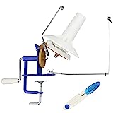LAMXD Needlecraft Large Jumbo Metal Yarn/Wool/String/Fiber Ball Winder Hand Operated,10-Ounce,with Thread Cutter Scissors, Blue and White