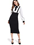 Milumia Women Strap Slit Back High Waist Pencil Bodycon Midi Suspender Pinafore Skirts Black Medium