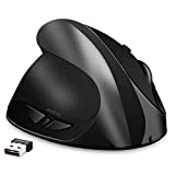 Left-Handed Mouse, AURTEC Rechargeable 2.4G Wireless Ergonomic Vertical Mice with USB Receiver, 6 Buttons and 3 Adjustable DPI 800/1200/1600 for Left Hand, （Black）