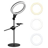 [Upgraded Base] ULANZI Overhead Phone Mount with 10' Selfie Ring Light, Tabletop Light Stand with 360° Shooting Arm, 3500k-6500K Dimmable Ring Light for Video Recording, Live Stream, Portrait & Makeup