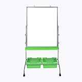 Offex Rolling School Classroom Double Sided Magnetic Whiteboard Chart Stand with 2 Storage Bins - Green