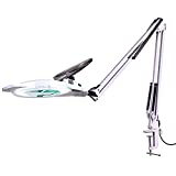 LED Magnifying Lamp with Clamp, KIRKAS 2,200 Lumens Dimmable Super Bright Daylight 5-Diopter Magnifying Glass with Light and Stand, Adjustable Swivel Arm Magnifier lamp for Reading Repair Crafts-White