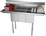 KoolMore - SC101410-12B3 3 Compartment Stainless Steel NSF Commercial Kitchen Sink with Right and Left Drainboards - Bowl Size 10' x 14' x 10', Silver