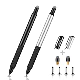 Digiroot (2Pcs) 2-in-1 Precision Stylus Disc Tip with Fiber Tip for Notes-Taking, Drawing , Navigation on Touch Screen (4 Discs, 2 Fiber Tips Included)- (Black/Silver)