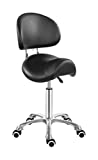 Saddle Stool Chair with Back Ergonomic Rolling Esthetician Seat for Salon Tattoo Shop Spa Home Dentist Clinic (with Backrest, Black)
