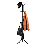 Mind Reader COATRACK11 Standing Metal Coat Rack Hat Hanger 11 Hook for Jacket, Purse, Scarf Rack, Umbrella Tree Stand, Black