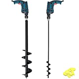 Garden Auger Drill Bit for Planting 3”x24” and 2”x24” Plant Flower Bulb Garden Auger Spiral Hole Drill Bit Earth Auger Post Umbrella Hole Digger for 3/8' Hex Drive Drill Earth Auger Bit Standing Work