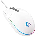Logitech G203 Wired Gaming Mouse, 8,000 DPI, Rainbow Optical Effect LIGHTSYNC RGB, 6 Programmable Buttons, On-Board Memory, Screen Mapping, PC/Mac Computer and Laptop Compatible - White