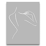 Abstract Nude Woman - 11x14 UNFRAMED White and Gray Art Print of Modern Contemporary Female Form Line Drawing Wall Decor