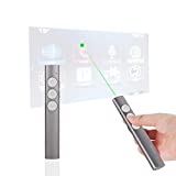 Wireless Presenter with Laser Pointer Green Light, RF 2.4 GHz PowerPoint Clicker Presentation Remote Control USB Rechargeable Slide Advancer for Mac Laptop Computer