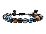 The Ultimate Protection Bracelet - Hematite Tiger Eye Black Obsidian Evil Eye Bracelet Set Triple Protection Bracelet for Men Women Healing Calming Anxiety Stress Relief Gifts (Adjustable)