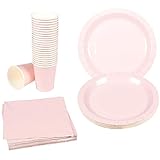 Disposable Dinnerware Set - 24-Set Paper Tableware - Dinner Party Supplies for 24 Guests, Including Paper Plates, Napkins and Cups, Pink