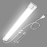 5000K LED Ceiling Light Fixture 2Ft with Plug,Triproof LED Tube Light Cabinet Light,18W Linkable Ceiling Light,Closet Light for Garage Kitchen Corridor Bathroom Workbench Basement and Office（White）