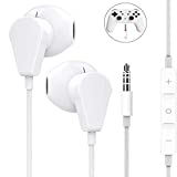 GEEKRIA 3.5mm Earbuds with Microphone, Compatible with PS4, Google Stadia, Luna, Xbox One, Laptop, PC, Smartphone, Gaming Headset with Microphone and Volume Control, Stereo Headset. (White)