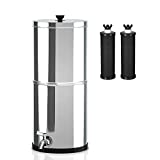 Ginkin Gravity-fed Water Filter System,with 2 Purification Filters for Home Camping Travel Outdoor Activities Emergencies,2.25-Gallon Stainless-Steel Countertop System
