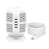 Power Strip Tower TESSAN Surge Protector 8 AC Outlets with 4 USB Ports Charging Station Long Extension Cord 10 ft, Widely Spaced Multi Outlets, Circuit Breaker Safeguard for Home Office Dorm Room