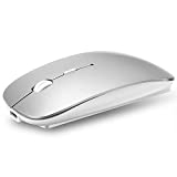 QIJIAYI 2.4GHz Wireless Bluetooth Mouse, Dual Mode Slim Rechargeable Wireless Mouse Silent USB Mice, 3 Adjustable DPI,Compatible for Laptop Windows MacBook Android MAC PC Computer (Silver)