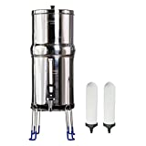 Outdoor FACHIOO Stainless Steel Gravity-Fed Water Filter System with 2 White Ceramics Purification Washable Filter, 2.1 Gallon Filtration System for Home and Camping Use (Portable with Stand)