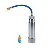 A/C Oil and Dye Injector Refrigerant Tools 1/4' SAE Connector 2 OZ Hand Turn Screw with Snap Quick Coupler for R134A R410A R22 R12 System