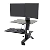 Ergotron – WorkFit-S Dual Monitor Standing Desk Converter, Sit Stand Workstation for Tabletops – with Worksurface, Black