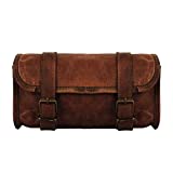 Genuine Leather Vintage Motorcycle 2 Strap Buckle Closure Tool Bag Brown Handlebar Sissy Bar Tool Pouch Roll Bags -10'