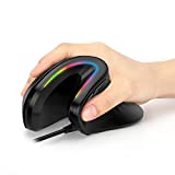 Wired Ergonomic Mouse with LED Backlight, 6-Mode RGB Backlit Upright Vertical Mice with USB Cable 1600 DPI for PC Laptop Computer Desktop for RSI and Mouse Arm Tennis Elbow, Black