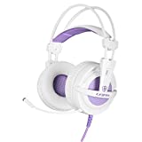 SUPSOO White Purple Gaming Headset for Xbox One, PS4, 3.5mm Over Ear Headphones with Microphone, Soft Earmuffs Bass Surround Compatible with PC Laptop Nintendo Switch Games - Purple
