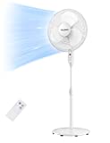 PELONIS Pedestal Fan,16'' Pedestal Remote Control Oscillating Stand Up Fan 7-Hour Timer, 3-Speed, and Adjustable Height, Height Electric Cooling Fans for Home Office Bedroom Use
