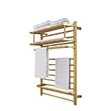 PLPUVO Towel Warmer, Heated Towel Warmer for Bathroom, Wall Mounted Hot Towel Racks with Top Shelf, Stainless Steel Heated Towel Drying Rack, Hardwired/Plug-in (Gold) (Hardwired)