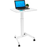 MOUNT-IT! Adjustable Rolling Laptop Desk with Wheels [23.6' x 20.5'] Sit Stand Mobile Workstation Cart with Pneumatic Spring Lift for Height Adjustment, Rolling Computer Table, Foot Pedal (White)