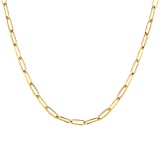 PAVOI 14K Gold Plated Curb Paperclip Box Sphere Bead Snake and Figaro Chain Adjustable Necklace (Paperclip-L, Yellow Gold Plated)