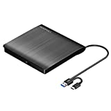 ROOFULL External CD DVD +/-RW Drive USB 3.0 & USB-C Premium CD DVD ROM Optical Disk Drive Player Burner Rewriter Portable for Laptop Desktop PC Windows 11/10/8/7, Surface Pro, Mac MacBook Pro/ Air